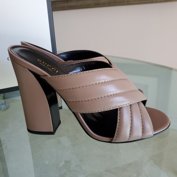 Gucci Webby High Heel Crossover Sandals Nude 9 - Picture 2 of 8